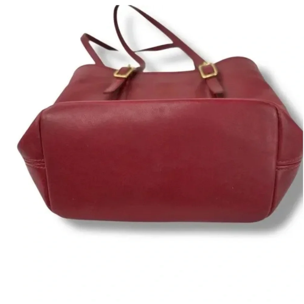 COACH Vintage Red Leather Tote Bag with Gold Accents